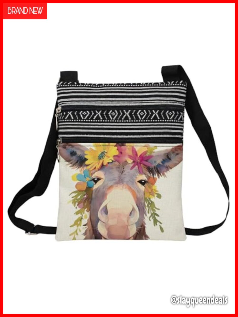 Polyester Crossbody Bag Adjustable Strap Zipper Ethnic Small Purse Travel
